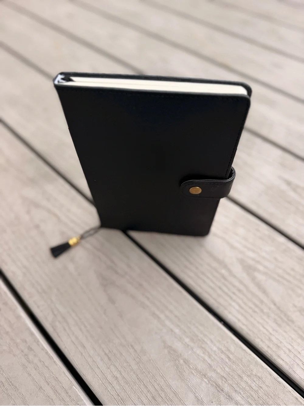 Black Faux Leather Journal Notebook - Snap Closure & Tassel
